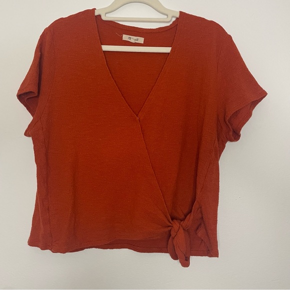 Madewell Tops - Madewell Texture & Thread Women’s Wrap Tie Top Shirt Brick Red Orange size XL